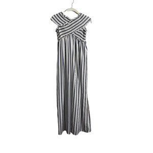 She + Sky Black White Striped Smocked Sleeveless Empire Maxi Dress Size S